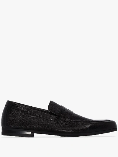 Shop John Lobb Thorne Grained-leather Loafers In Black
