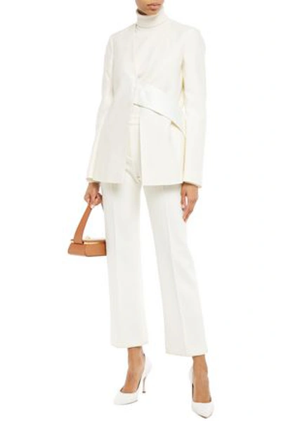 Shop Victoria Beckham Belted Wool And Silk-blend Shantung Jacket In Off-white