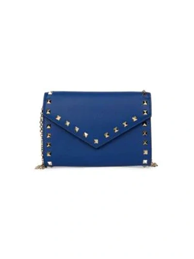 Shop Valentino Garavani Rockstud Leather Wallet-on-chain In Blue Royal