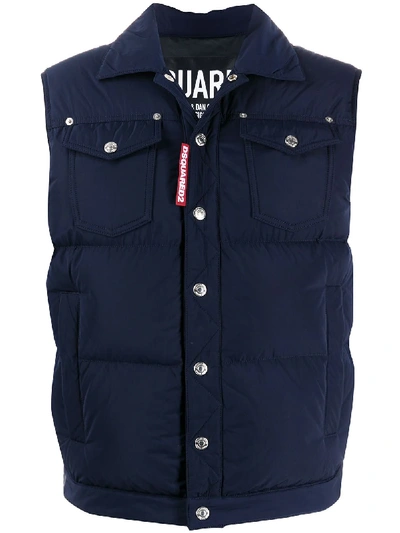 Shop Dsquared2 Padded Down Gilet In Blue