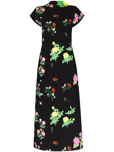 Shop Bernadette Valentine Floral-print Midi Dress In Black