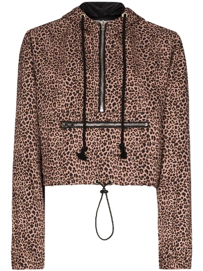 Shop Danielle Guizio Leopard-print Cropped Hoodie In Brown
