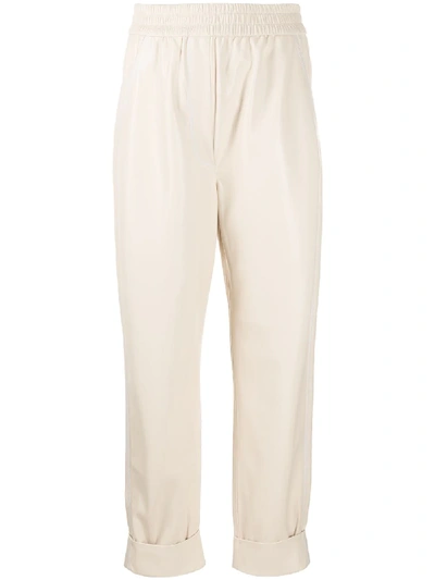 Shop Nanushka Selah Faux-leather Cropped Trousers In White