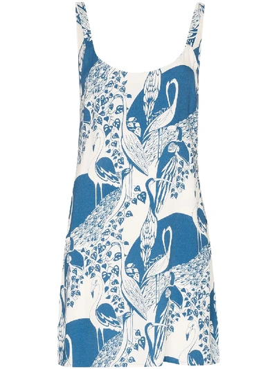 Shop Reformation Puglia Flamingo-print Mini Dress In Blue