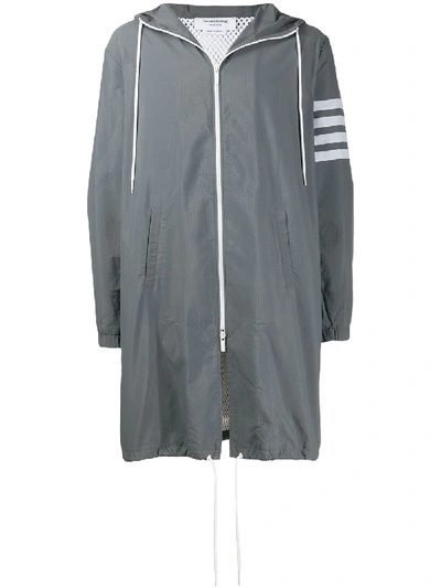 Shop Thom Browne 4-bar Ripstop Long Hooded Parka In Grey