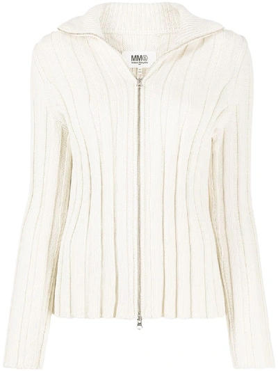 Shop Mm6 Maison Margiela Rib-knit Zipped Jumper In Neutrals