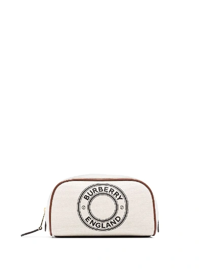 Shop Burberry Burb Cnvs Rnd Logo Cosmetic Pouch In White