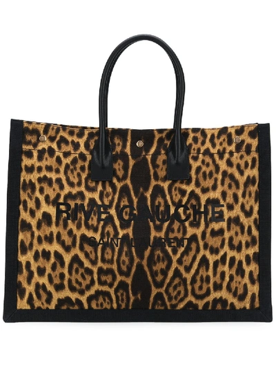 Shop Saint Laurent Rive Gauche Leopard-print Tote Bag In Brown