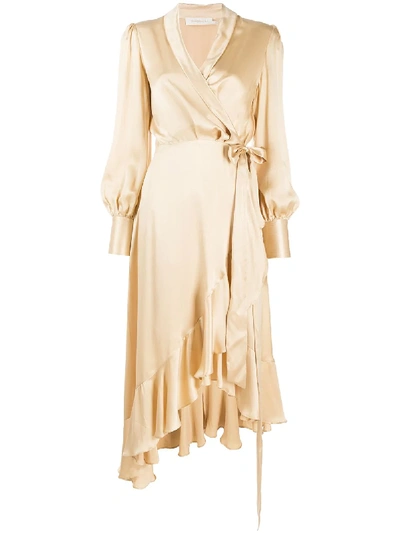 Shop Zimmermann Wrap-style Silk Dress In Neutrals