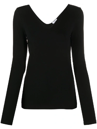 Shop Wolford V-neck Long Sleeve Top In Black