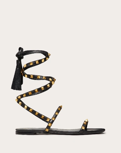 Shop Valentino Garavani Rockstud Flair Nappa Leather Flat Sandal In Black