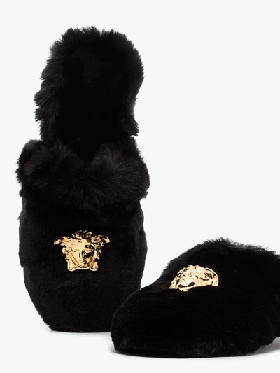 Shop Versace Black Medusa Logo Slippers