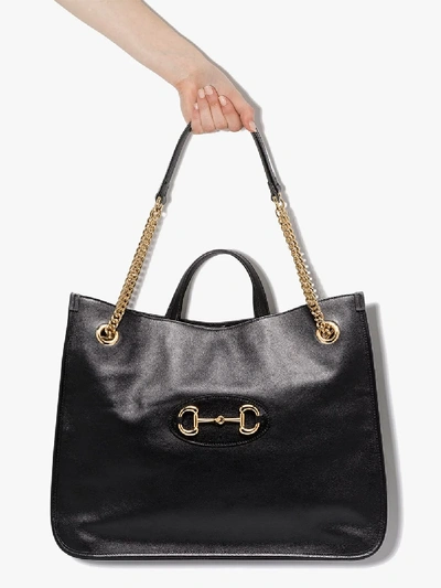 Shop Gucci Black Horsebit Leather Tote Bag