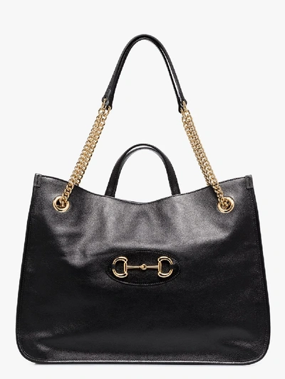 Shop Gucci Black Horsebit Leather Tote Bag