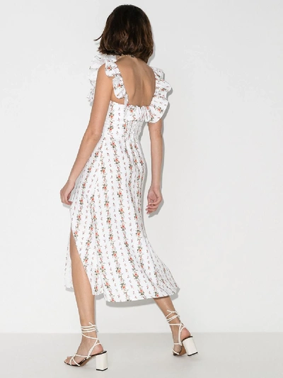 Shop Reformation Amethyst Ruffle Neck Linen Midi Dress In White