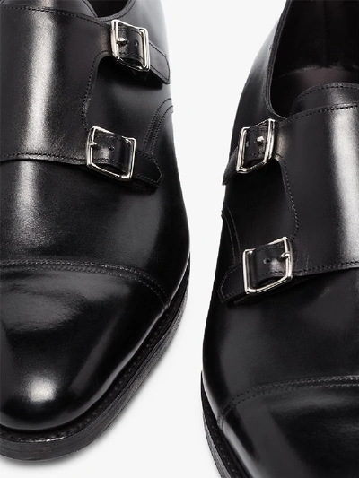 Shop John Lobb Black William Double Monk Strap Leather Shoes