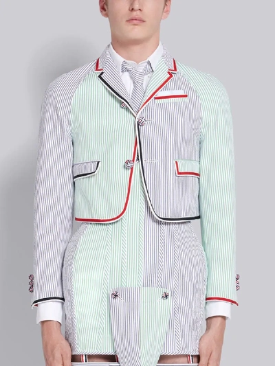 Shop Thom Browne Green Seersucker Stripe Cropped Shrunken Sport Coat