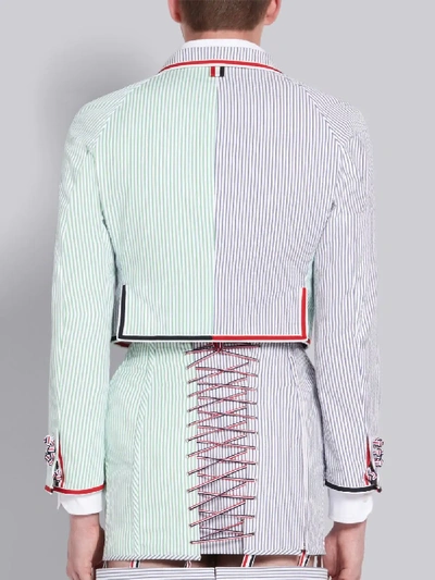 Shop Thom Browne Green Seersucker Stripe Cropped Shrunken Sport Coat