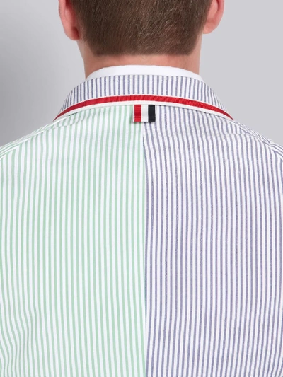 Shop Thom Browne Green Seersucker Stripe Cropped Shrunken Sport Coat