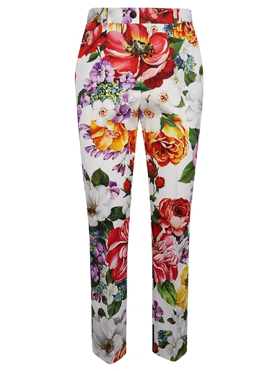 Shop Dolce & Gabbana Floral Trousers In Fiori White