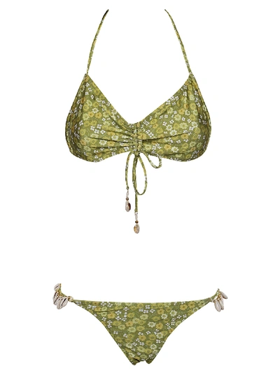 Shop Zimmermann Peggy Shell Bikini In Green Floral