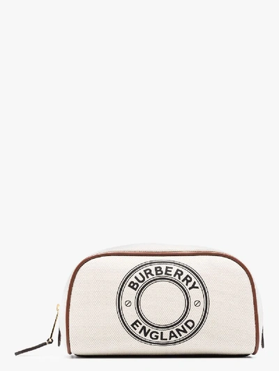 Shop Burberry Burb Cnvs Rnd Logo Cosmetic Pouch In White