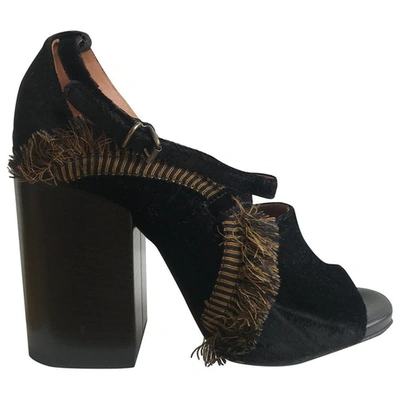 Pre-owned Dries Van Noten Velvet Sandals In Black