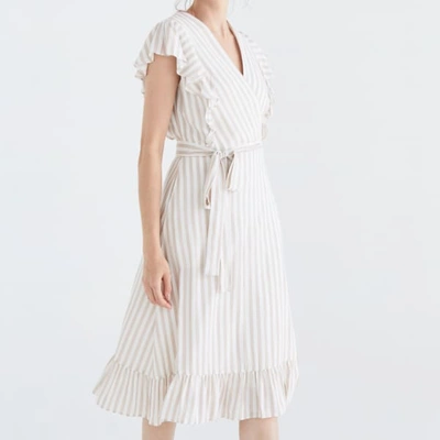 Shop Paisie Brighton Striped Wrap Dress In Beige & White