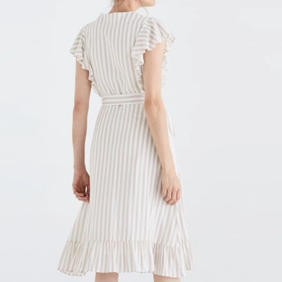 Shop Paisie Brighton Striped Wrap Dress In Beige & White