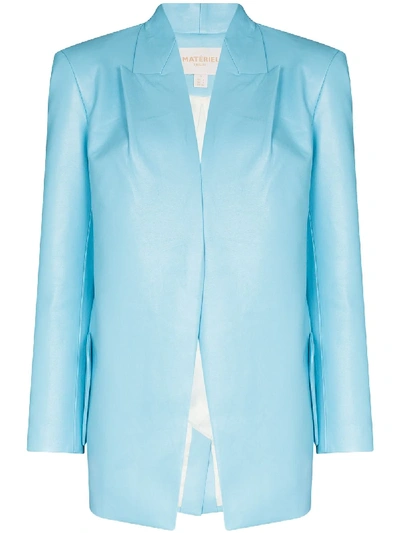 Shop Materiel Faux Leather Blazer In Blue