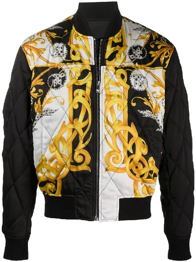 Shop Versace Barocco-print Quilted Bomber Jacket In Black