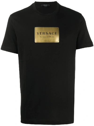 Shop Versace Logo-plaque Print T-shirt In Black