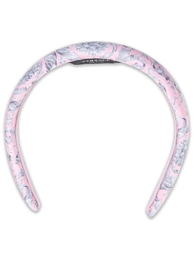 Shop Versace Floral Print Headband In Pink