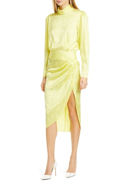 Shop Ronny Kobo Kaira Long Sleeve Silk Blend Jacquard Dress In Limelight