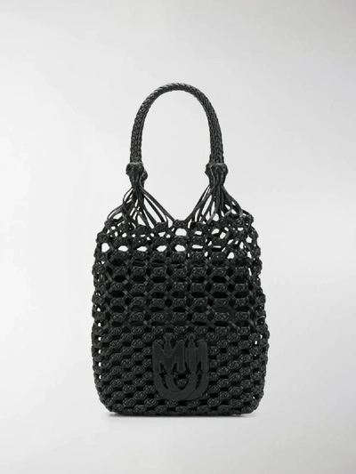 Shop Miu Miu Macramé Bucket Bag In Black