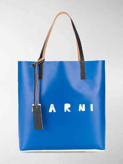 Shop Marni Logo-print Tote Bag In Blue