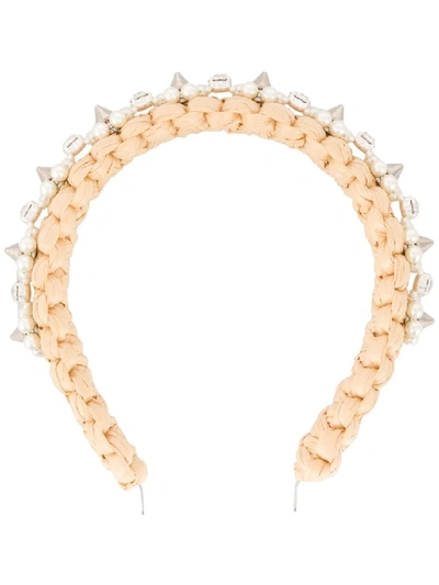 Shop Simone Rocha Woven-style Embellished Headband In Neutrals