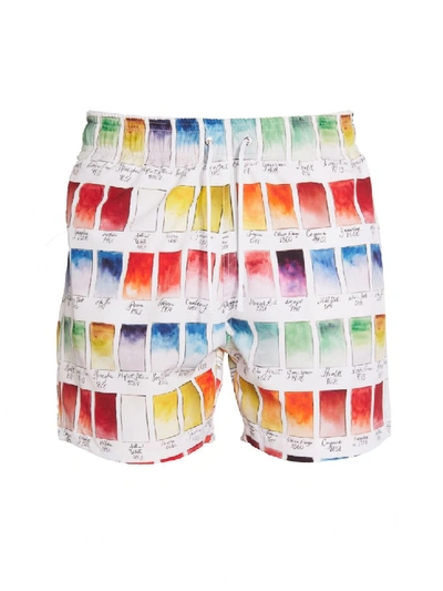 Shop Amiri Watercolor Patches Swim Trunks In Multicolor