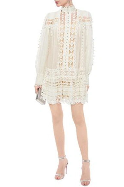 Shop Zimmermann Moncur Studded Broderie Anglaise Cotton And Gauze Mini Dress In White