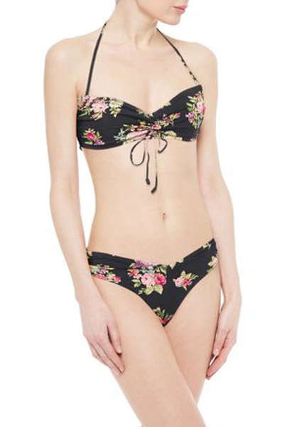 Shop Zimmermann Ruched Floral-print Bikini In Black