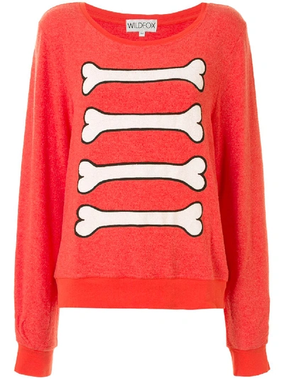 Shop Wildfox Bones Print Sweatshirt In Red