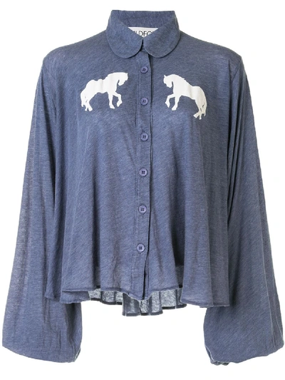 Shop Wildfox Horse-print Blouse In Blue