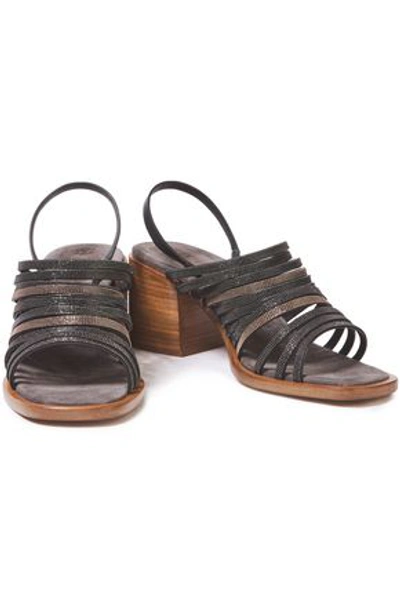 Shop Brunello Cucinelli Bead-embellished Suede Slingback Sandals In Charcoal