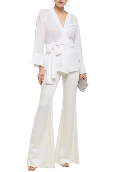 Shop Brunello Cucinelli Belted Sequin-embellished Linen And Silk-blend Cardigan In Ivory