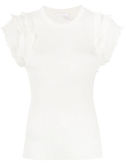 Shop Chloé Ruffled Sleeves Ribbed Top In White
