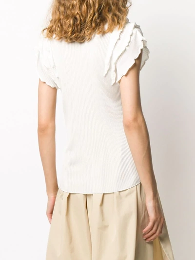 Shop Chloé Ruffled Sleeves Ribbed Top In White