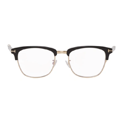 Shop Tom Ford Black Blue Block Shiny Browline Glasses In 001 Shblack