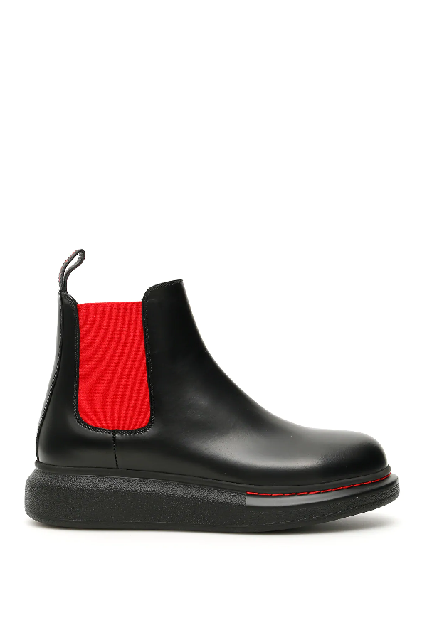 alexander mcqueen black and red chelsea leather boots