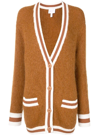 Shop Alice Mccall Get The Blues Ribbed Knit Cardigan In Brown