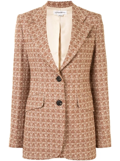 Shop Victoria Beckham Geometric Pattern Single-breasted Blazer In Brown